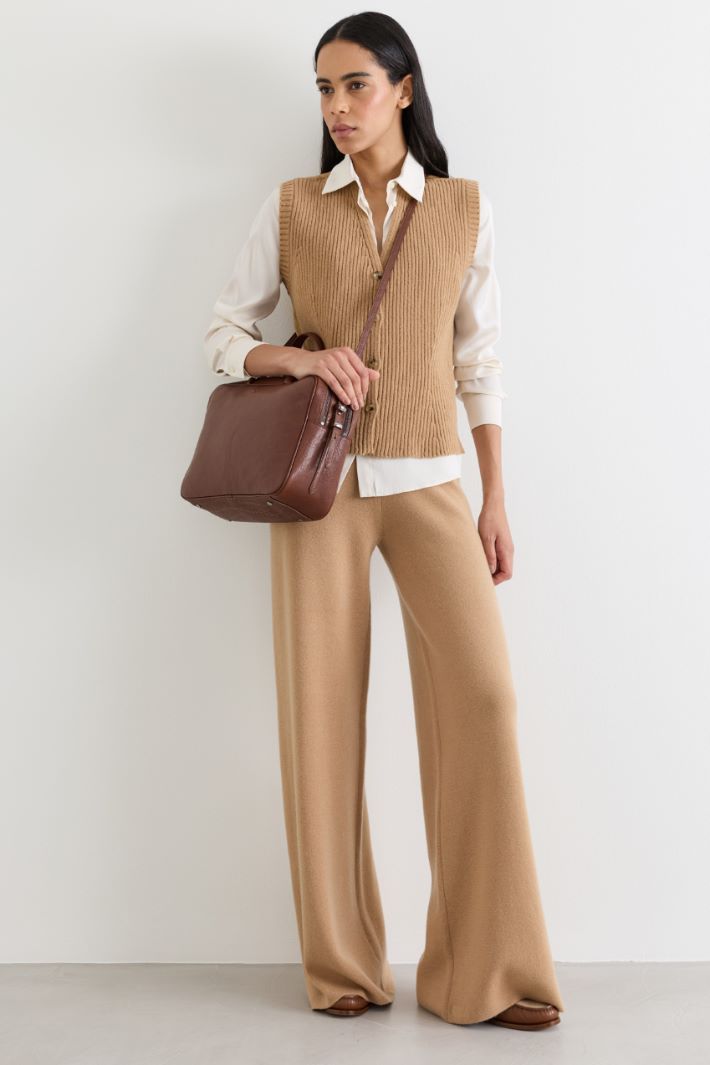 Wool and cashmere knit trousers - CAMEL - Intrend