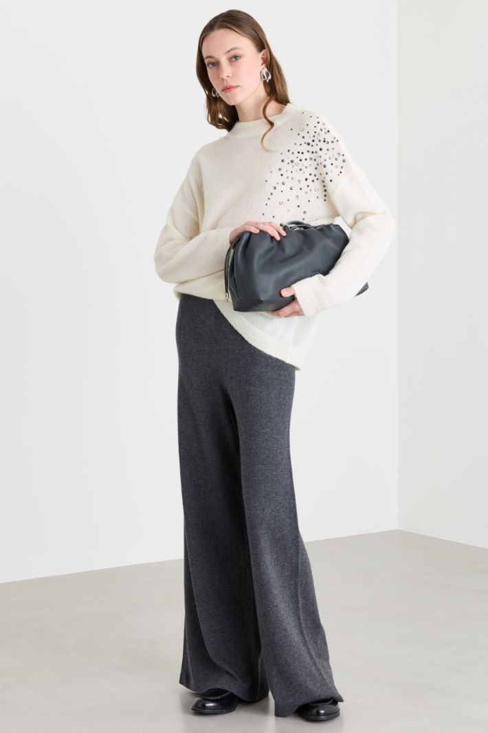 Knitted wide-leg trousers - GREY - Intrend