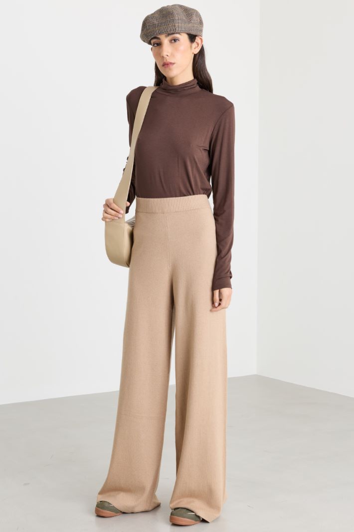 Knitted wide-leg trousers - BEIGE - Intrend
