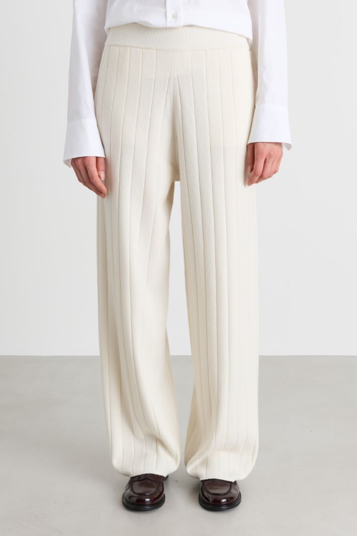 Pantalone jogging a coste larghe - BIANCO - Intrend - 2