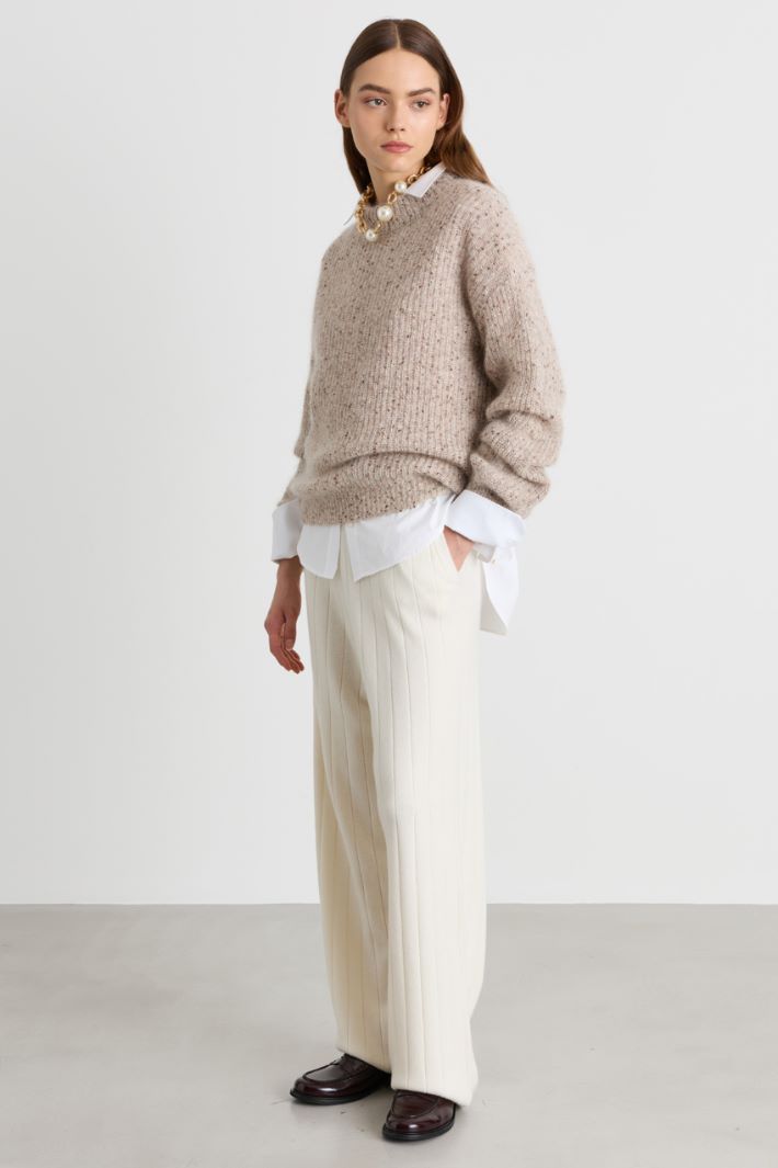 Pantalone jogging a coste larghe - BIANCO - Intrend