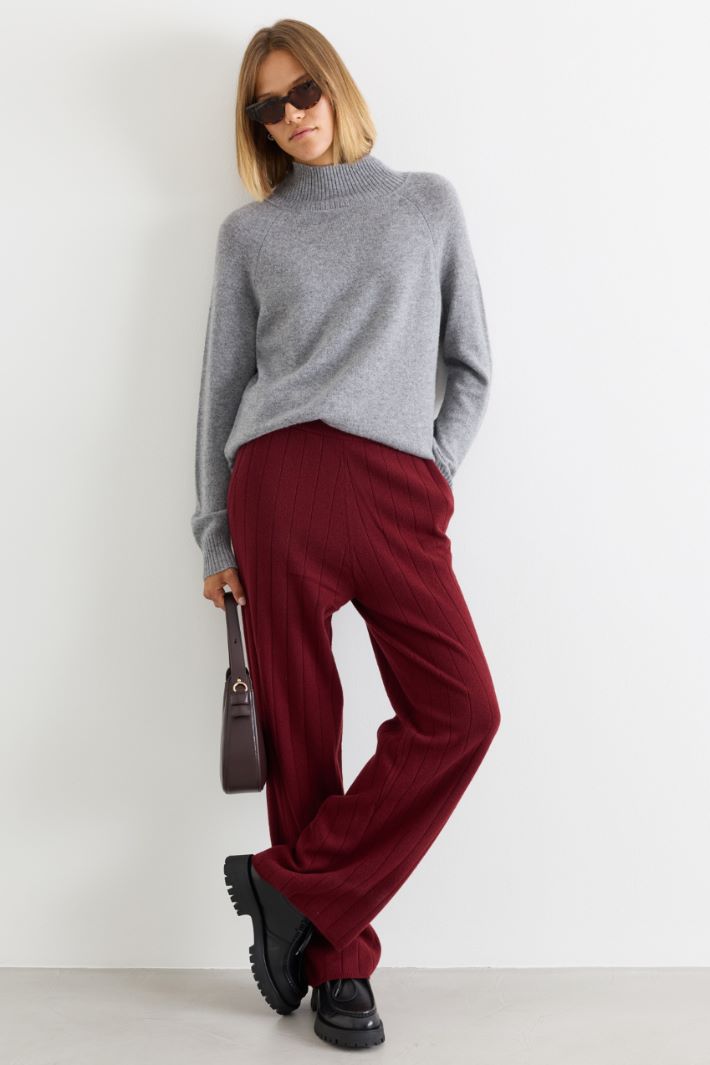 Pantalone jogging a coste larghe - BORDEAUX - Intrend