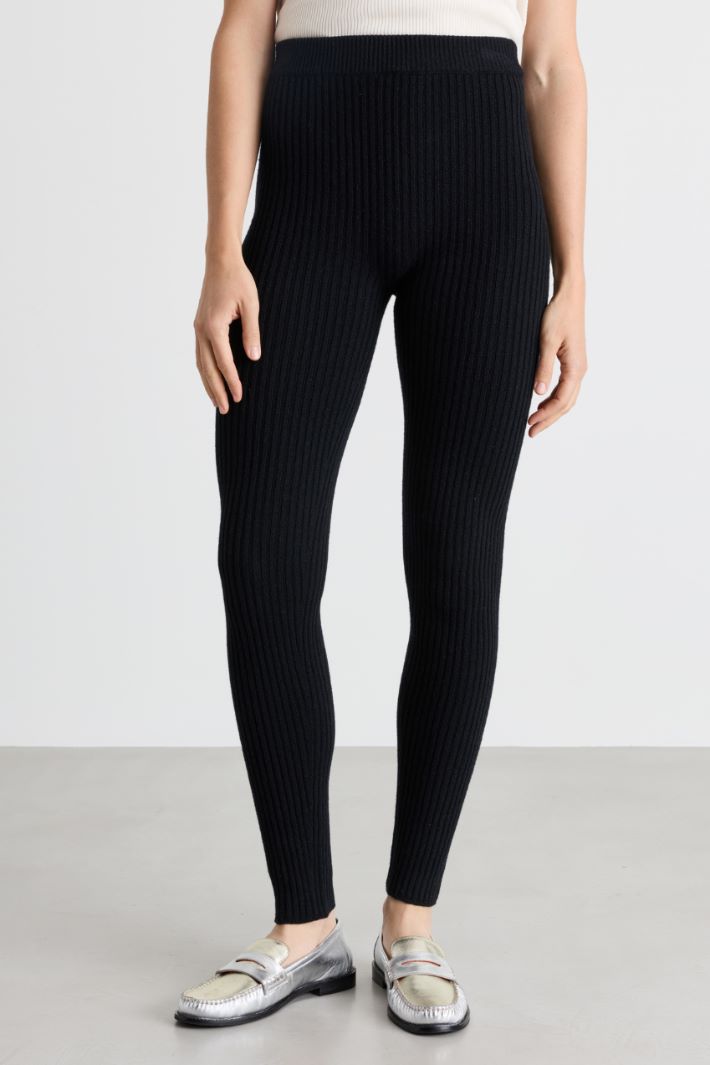 Ribbed leggings - BLACK - Intrend - 2