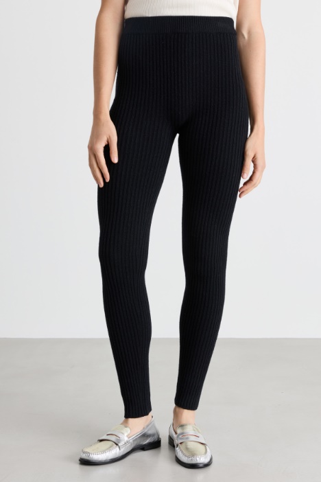 Leggings in lana e cashmere a coste