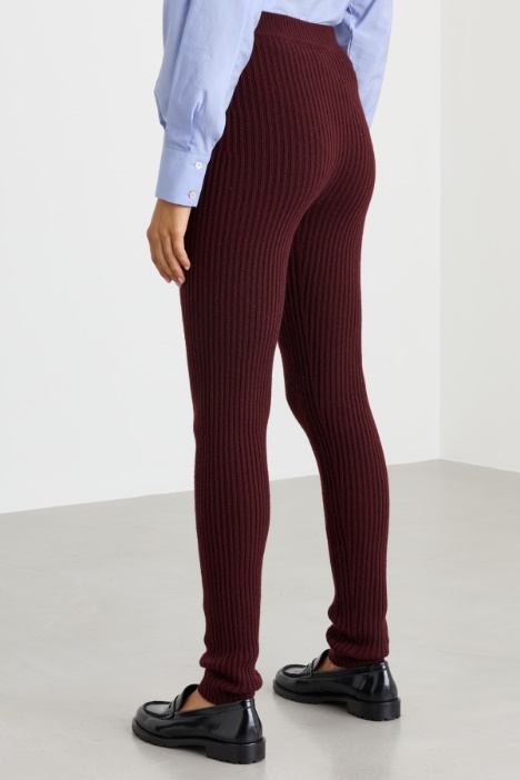 Leggings in lana e cashmere a coste