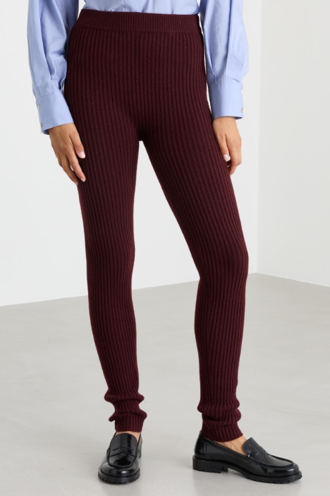 Leggings in lana e cashmere a coste
