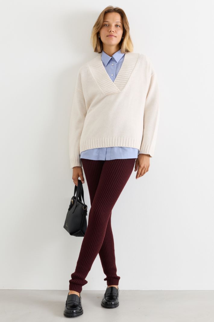 Ribbed leggings - BORDEAUX - Intrend
