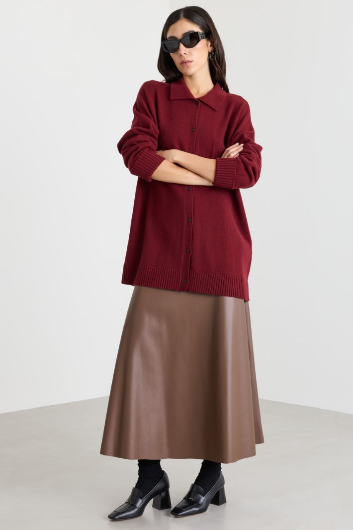 Cardigan in  filato rasato - BORDEAUX - Intrend