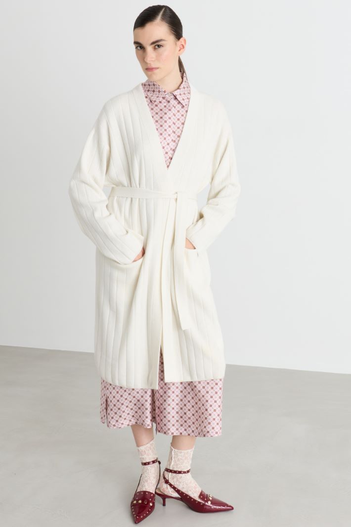 Cardigan lungo a coste - BIANCO - Intrend - 2