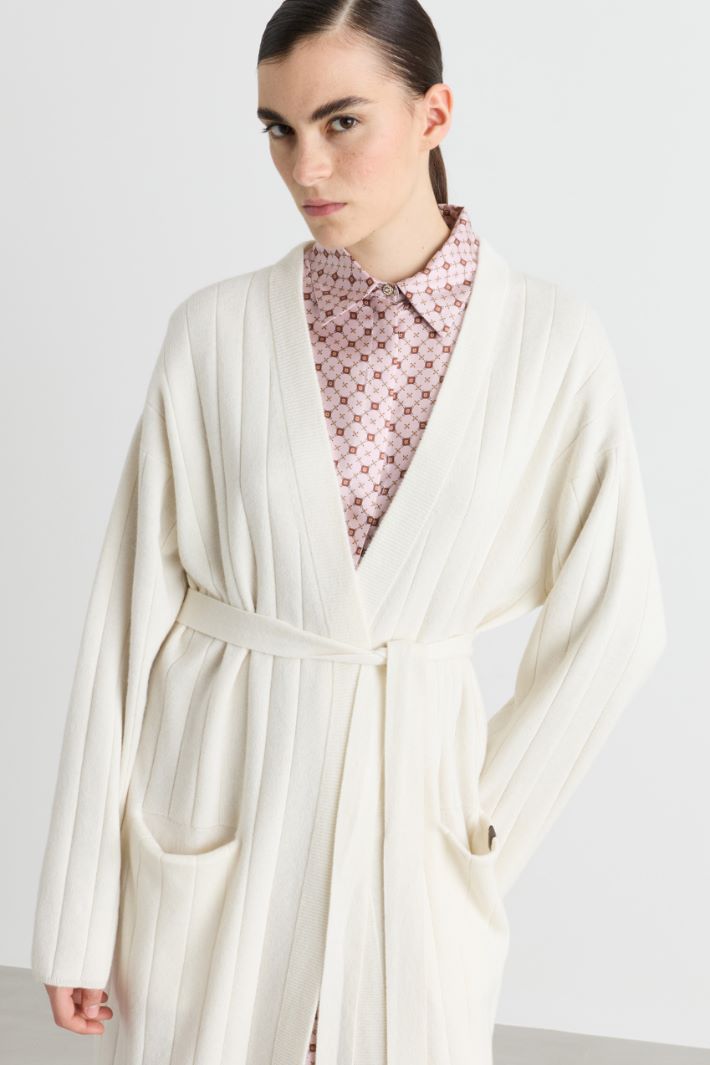 Cardigan lungo a coste - BIANCO - Intrend - 3