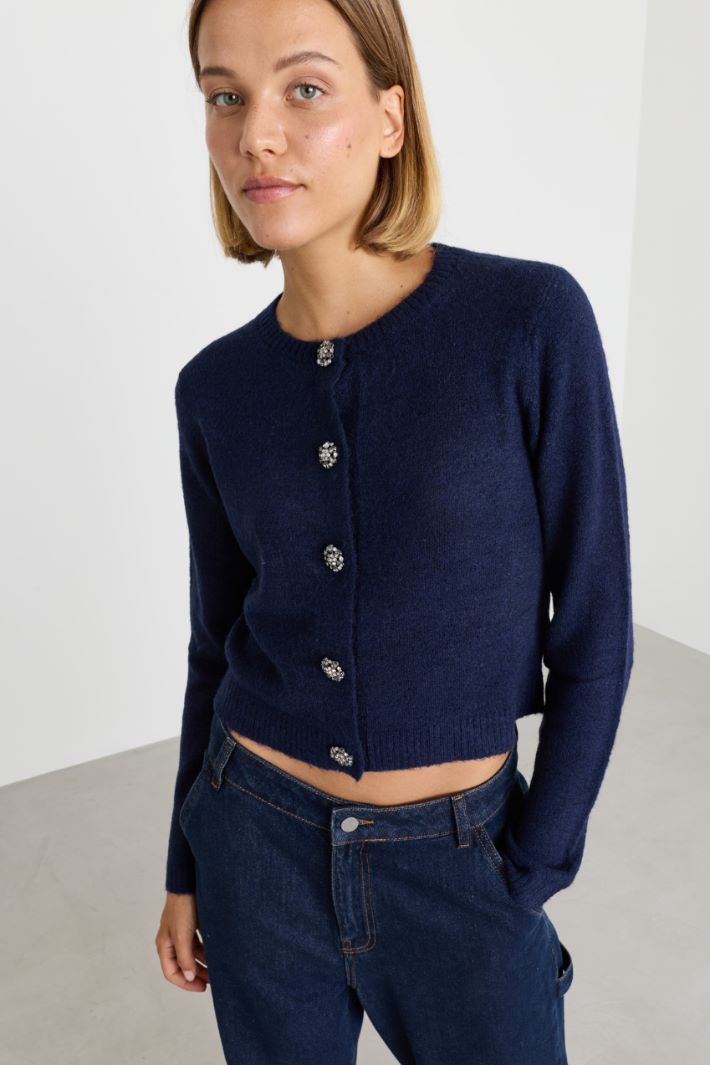 Cardigan con bottoni gioiello - BLU - Intrend - 3