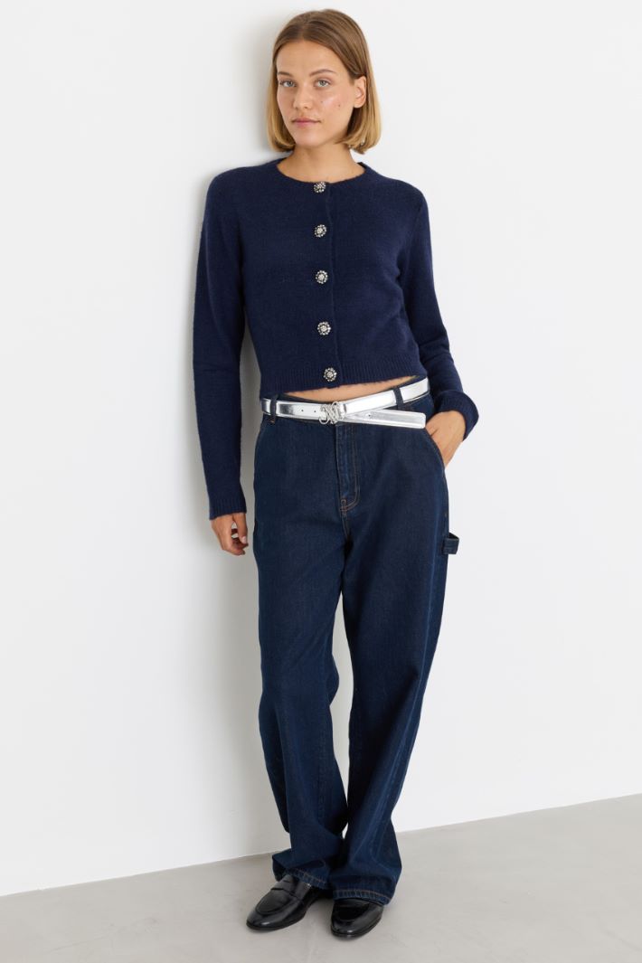 Cardigan con bottoni gioiello - BLU - Intrend