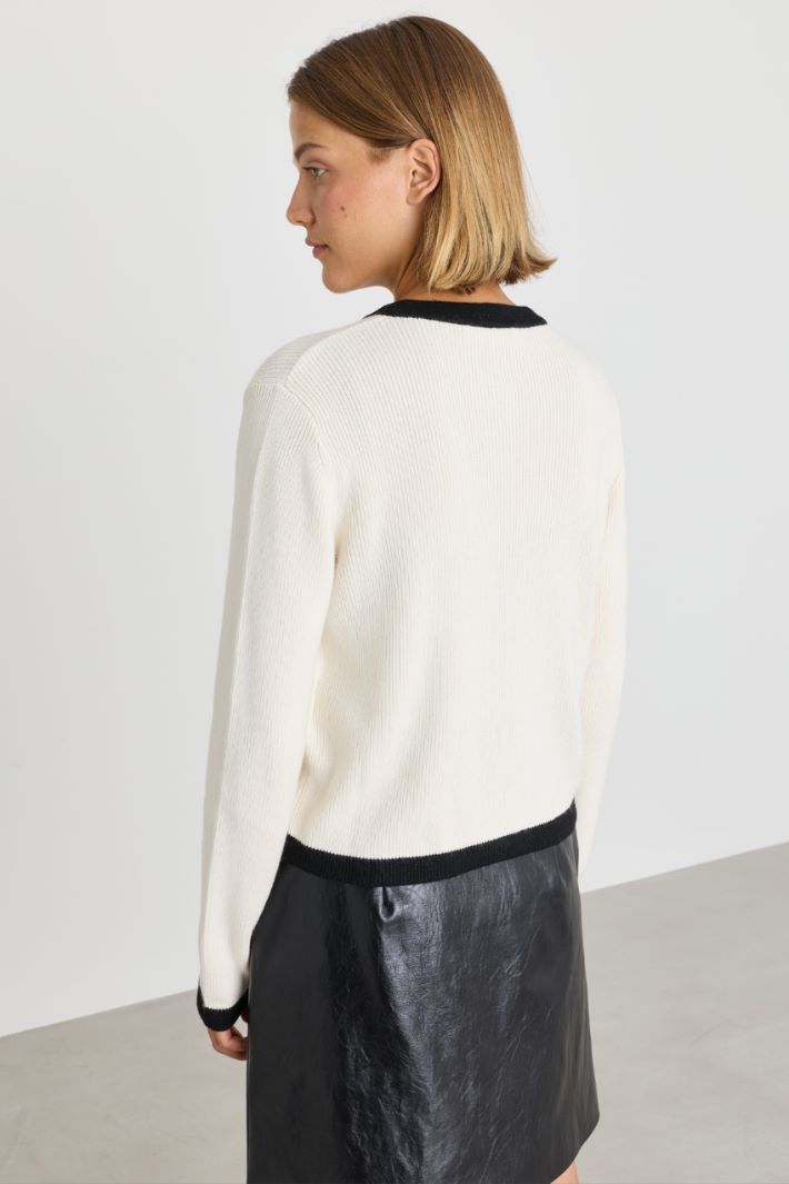 Jewelled-button cardigan - WHITE BLACK - Intrend - 4