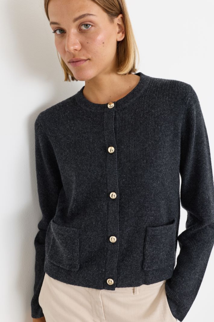 Jewelled-button cardigan - GREY - Intrend - 3