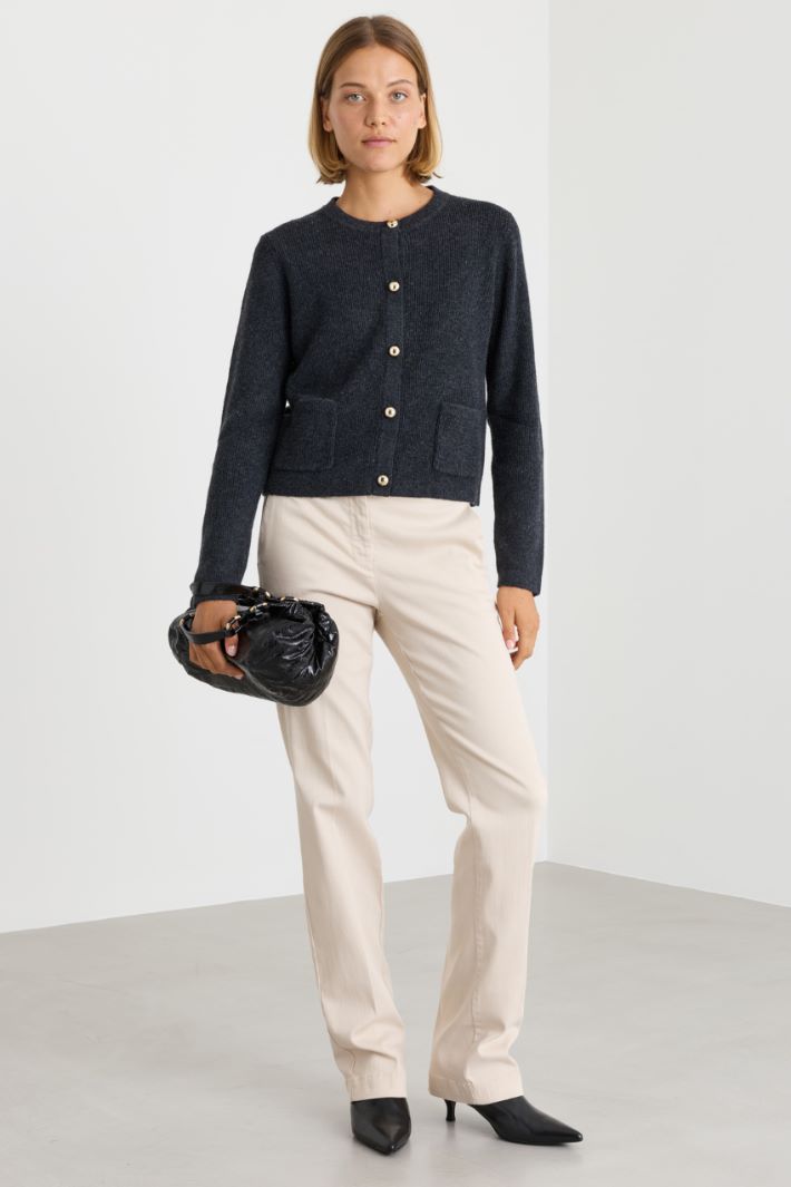 Jewelled-button cardigan - GREY - Intrend