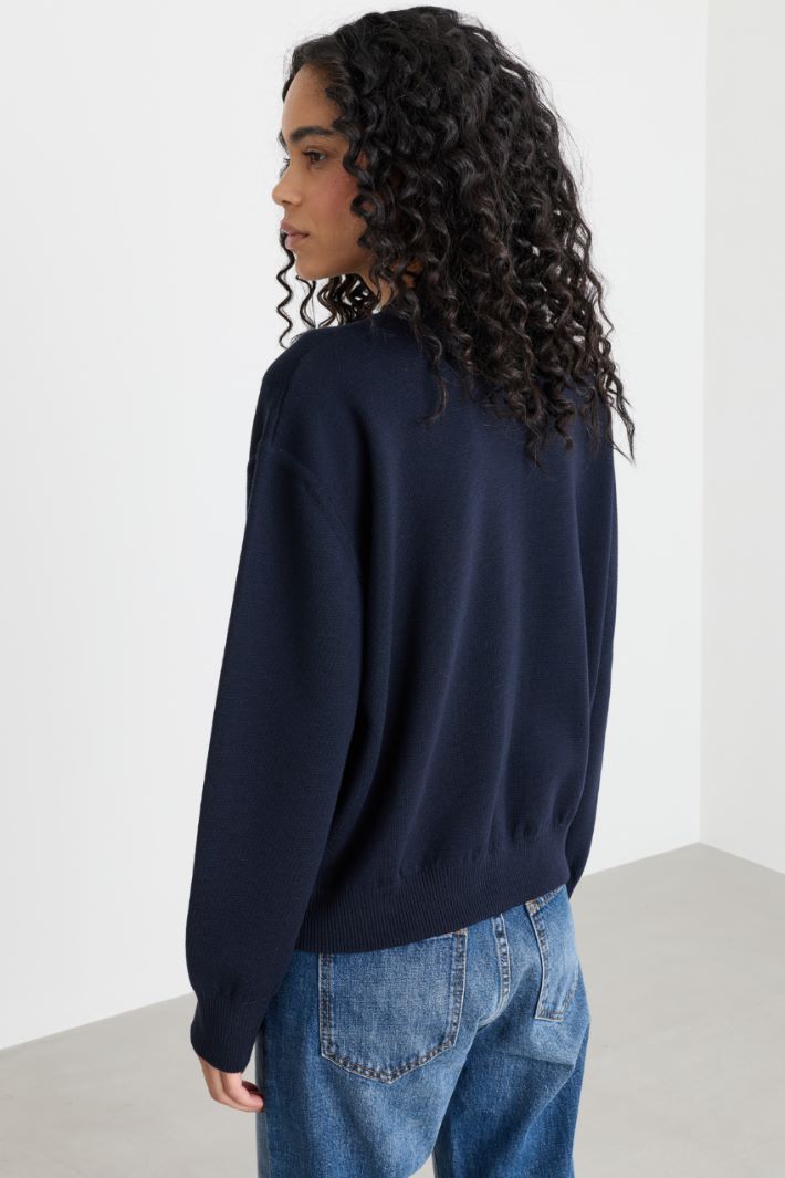 Boxy Wool Cardigan with Pockets - BLUE - Intrend - 4
