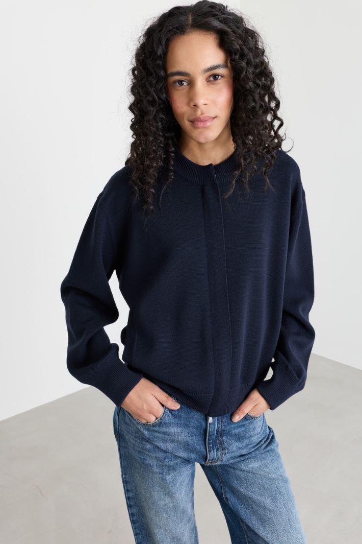 Boxy Wool Cardigan with Pockets - BLUE - Intrend - 2