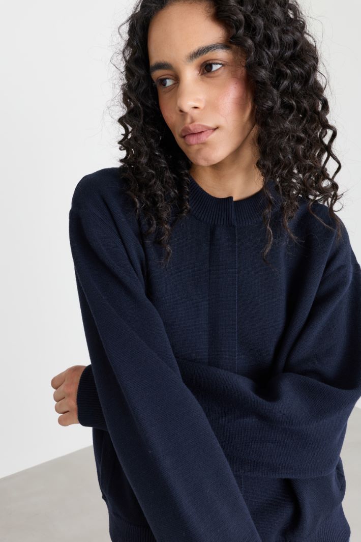 Boxy Wool Cardigan with Pockets - BLUE - Intrend - 3