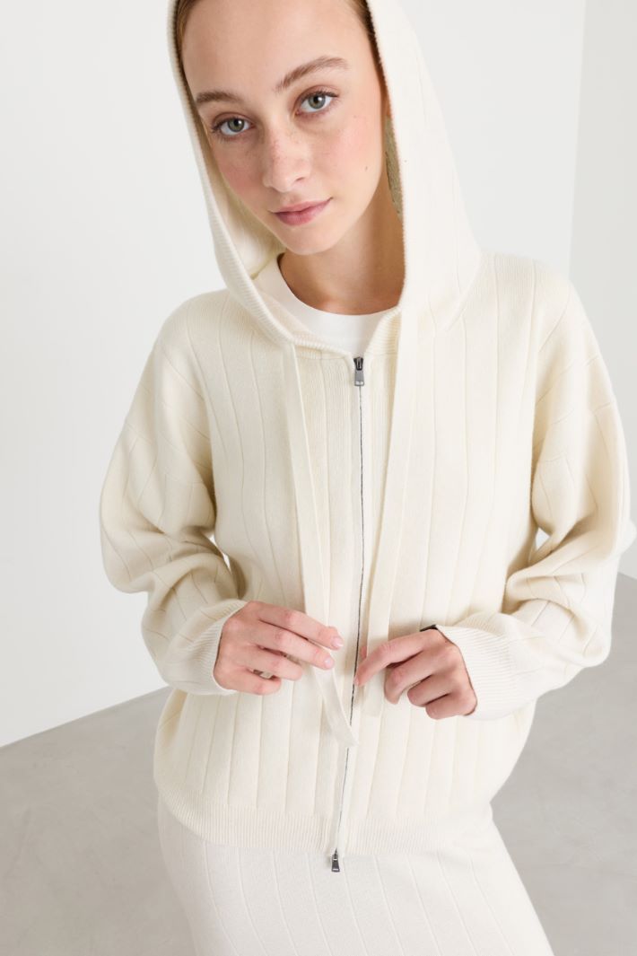 Cardigan con cappuccio - BIANCO - Intrend - 3