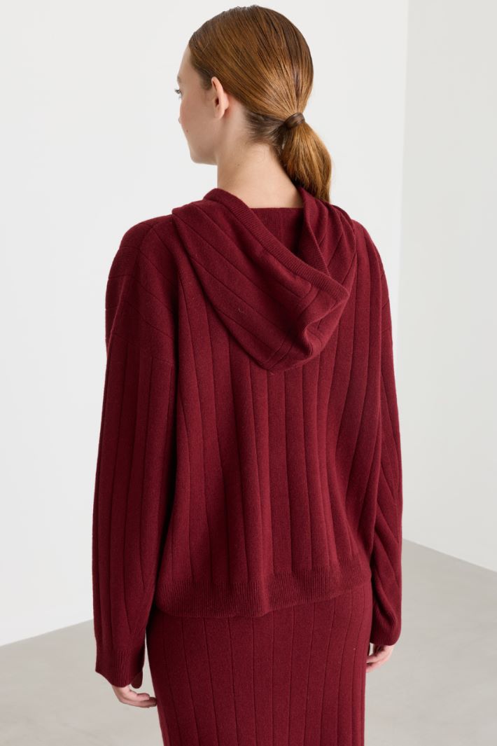 Cardigan con cappuccio - ROSSO - Intrend - 4