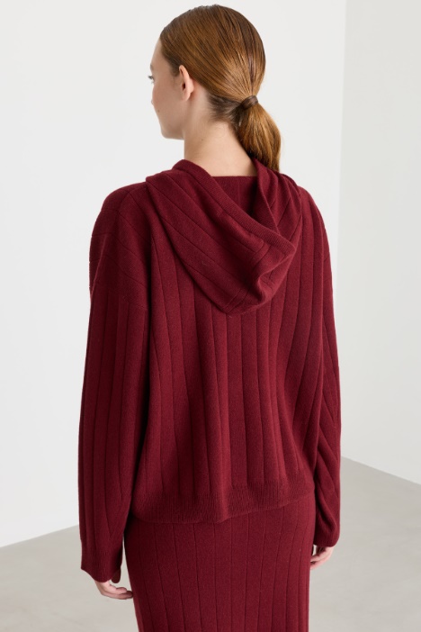 Cardigan in cashmere con cappuccio