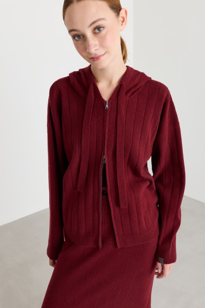 Cardigan con cappuccio - ROSSO - Intrend - 3