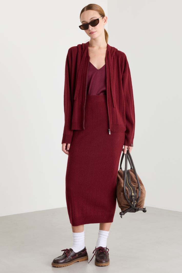 Cardigan con cappuccio - ROSSO - Intrend