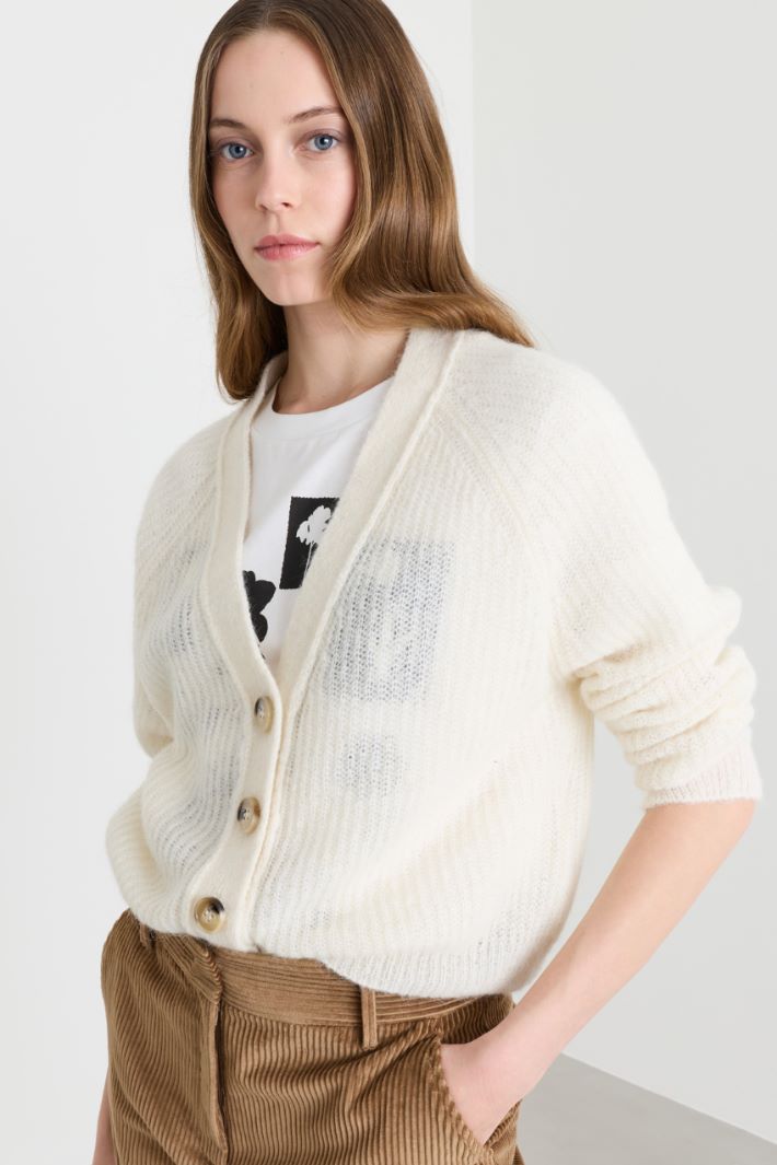 Rib-knit cardigan - WHITE - Intrend - 3