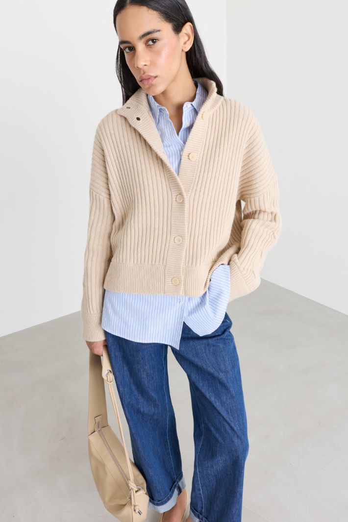 Ribbed cardigan - BEIGE - Intrend - 2