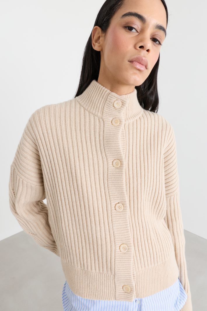 Ribbed cardigan - BEIGE - Intrend - 3