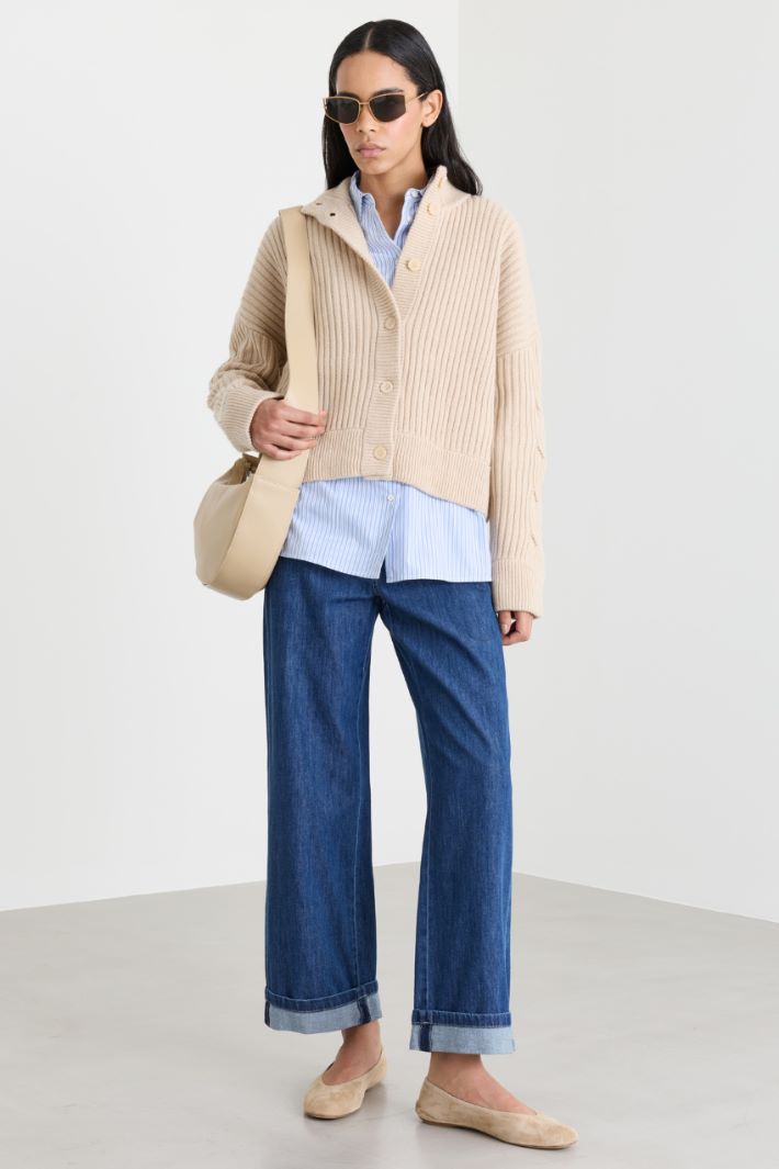 Ribbed cardigan - BEIGE - Intrend