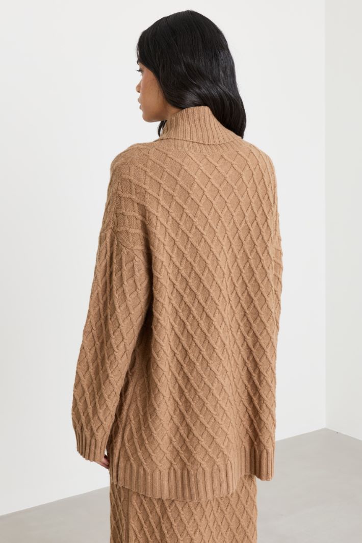 Textured-knit double-breasted cardigan - CAMEL - Intrend - 4