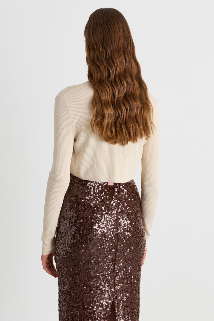 Cardigan cropped con bottone gioiello - BEIGE - Intrend - 4