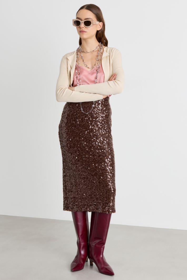 Cardigan cropped con bottone gioiello - BEIGE - Intrend