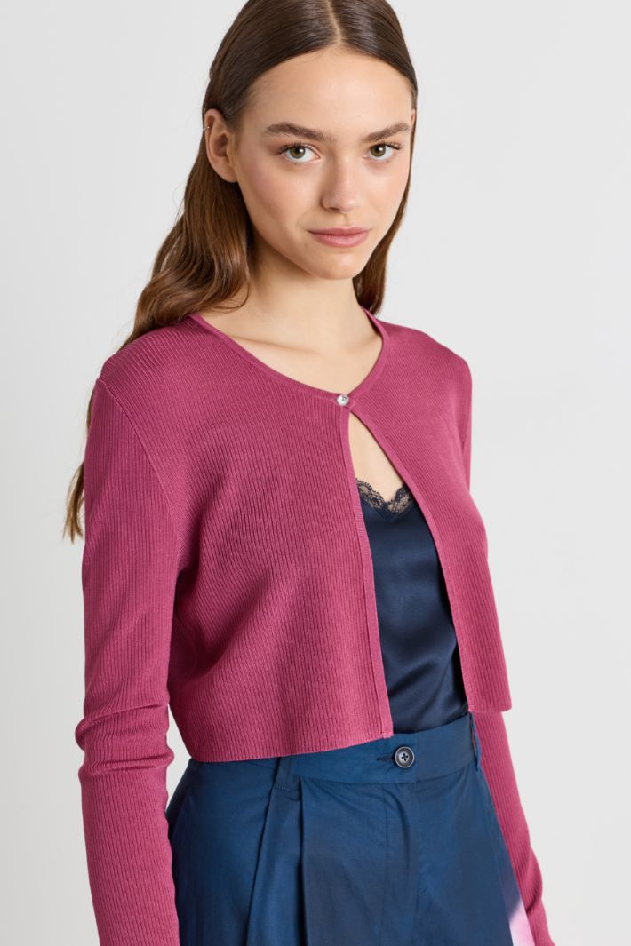 Cardigan cropped con bottone gioiello - ROSA - Intrend - 3