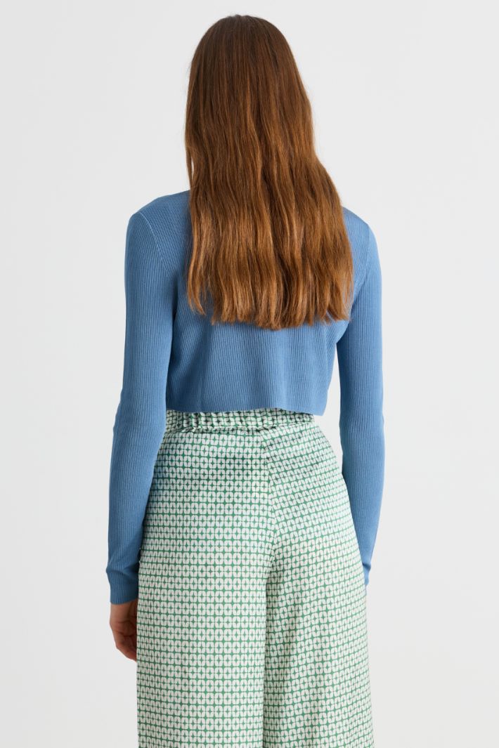 Cardigan court à bouton bijou - BLEU CLAIR - Intrend - 4