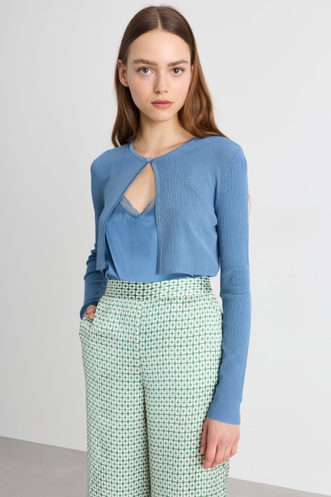 Cardigan court à bouton bijou - Intrend