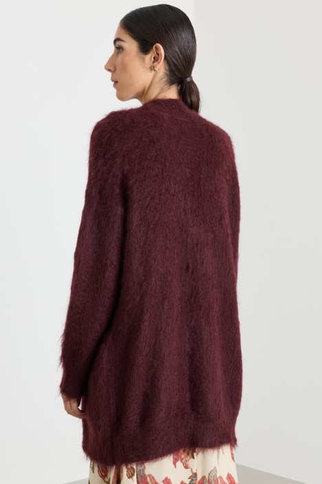 Cardigan midi aperto in filato mohair