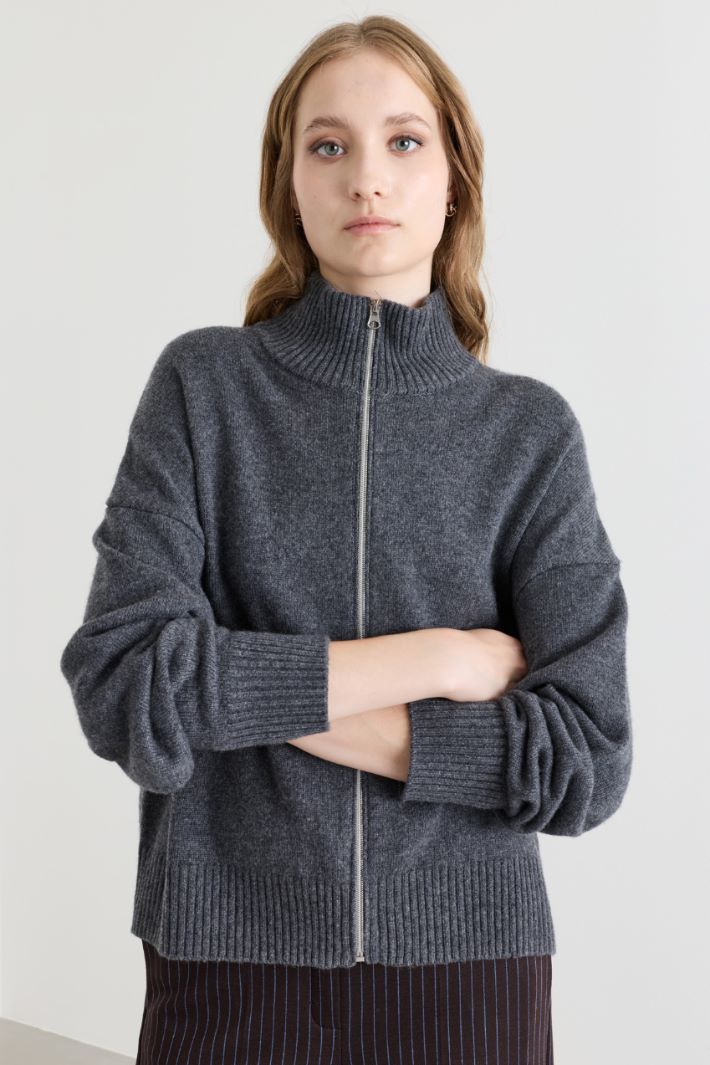 Zip-through cardigan - GREY - Intrend - 3
