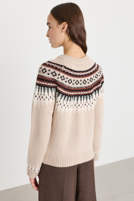 Cardigan in alpaca jacquard con paillettes