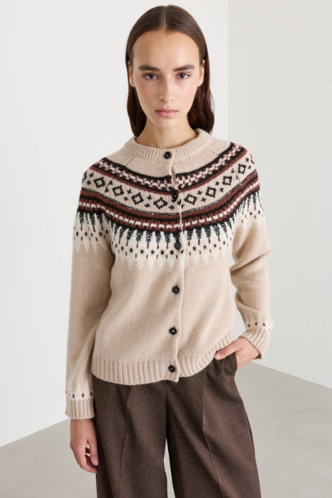 Jacquard-Cardigan aus Alpakawolle-Mix mit Pailletten - Intrend