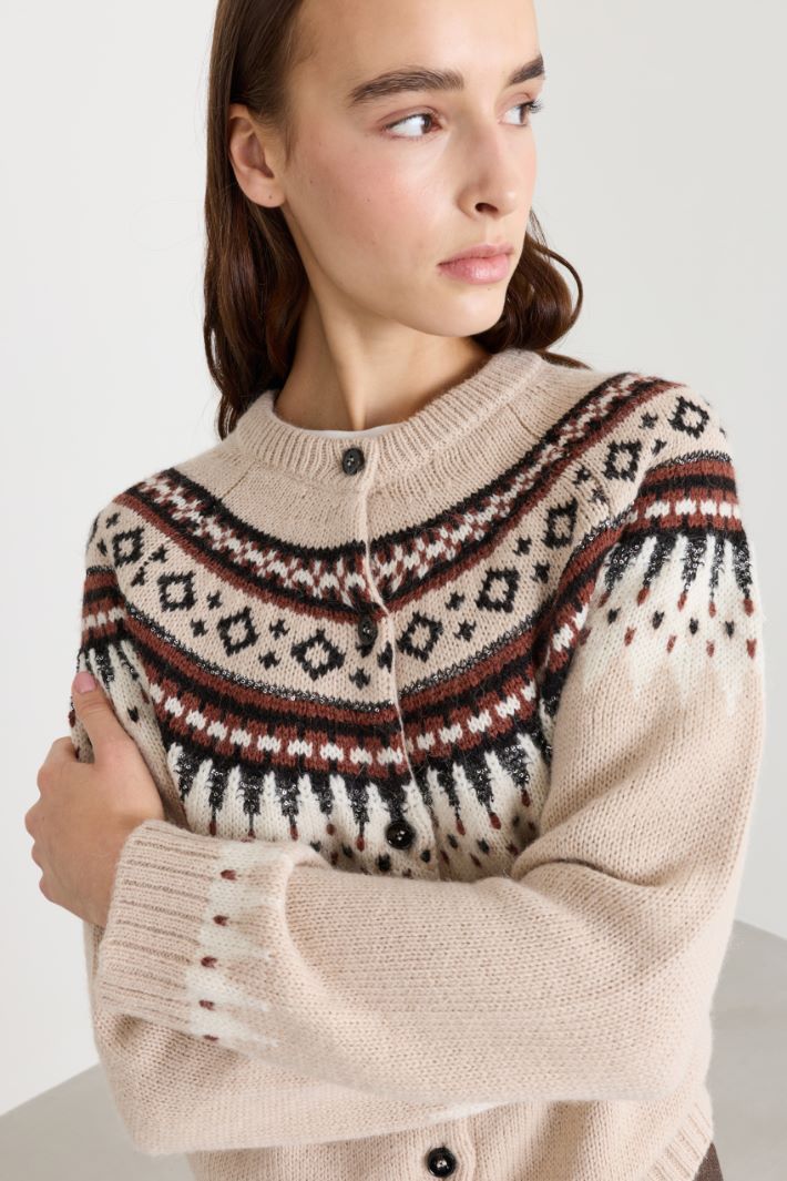 Jacquard-Cardigan aus Alpakawolle-Mix mit Pailletten - BEIGE - Intrend - 3