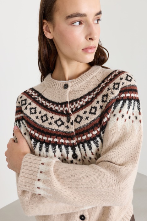 Cardigan in alpaca jacquard con paillettes