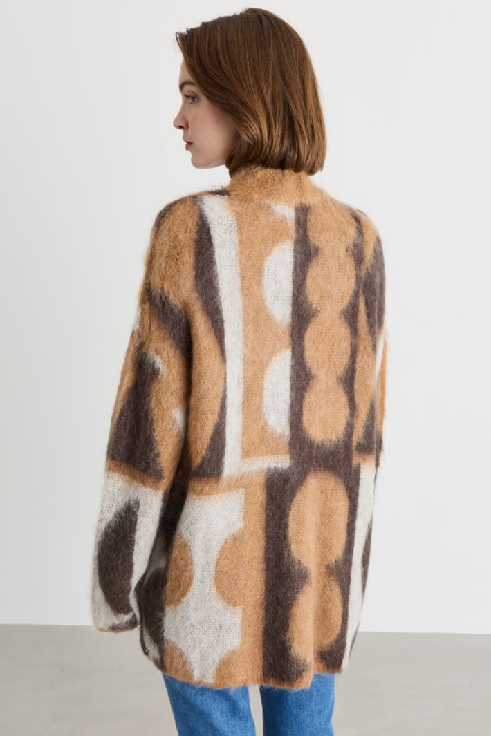 Mohair jacquard cardigan - CAMEL WHITE BROWN - Intrend - 4