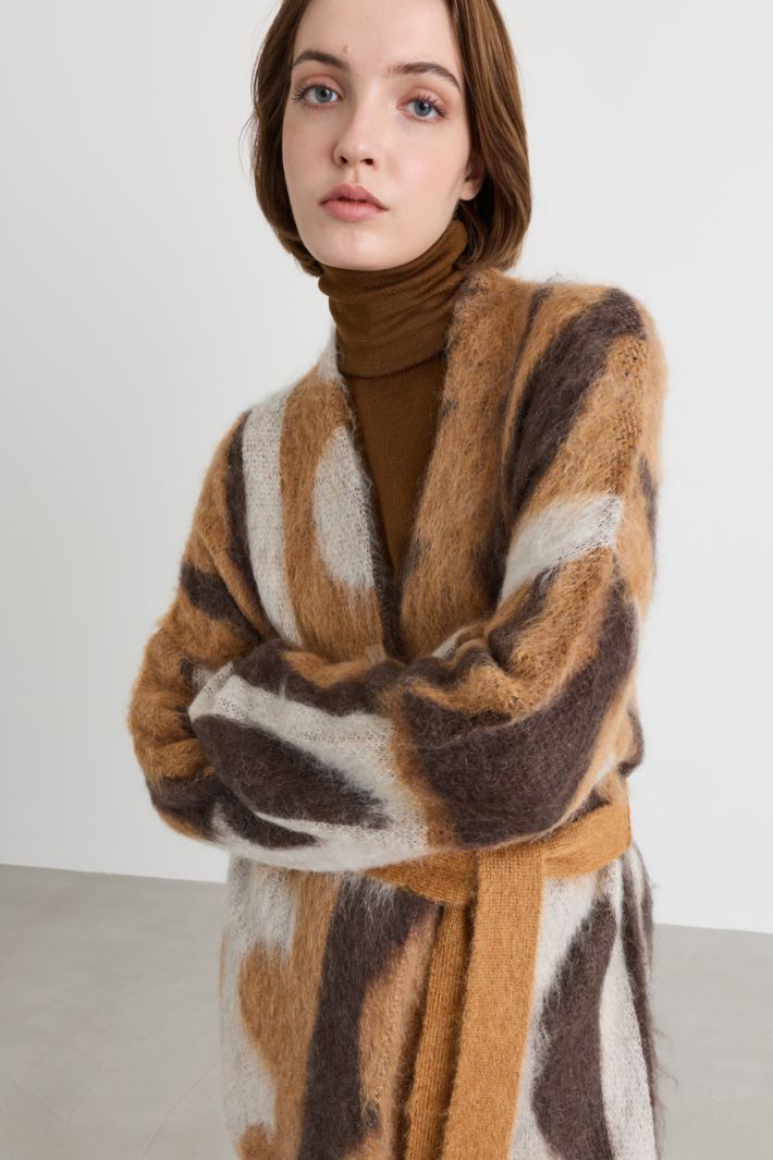 Mohair jacquard cardigan - CAMEL WHITE BROWN - Intrend - 3