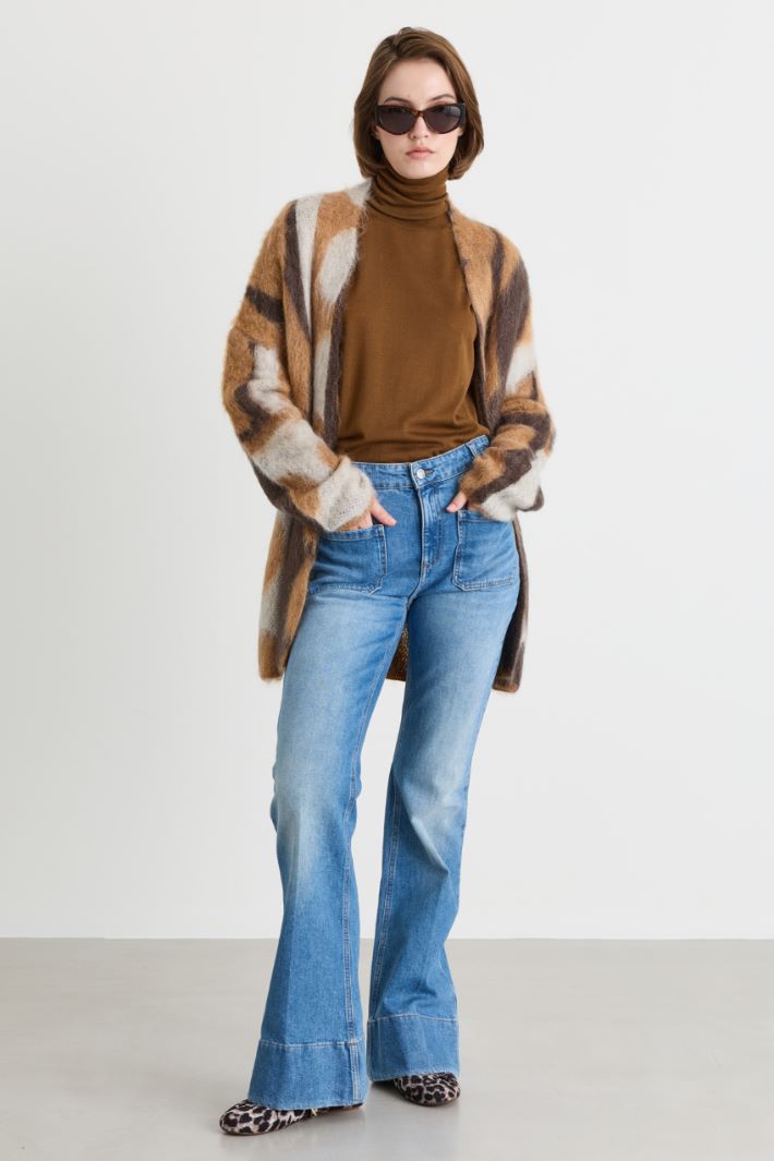 Mohair jacquard cardigan - CAMEL WHITE BROWN - Intrend