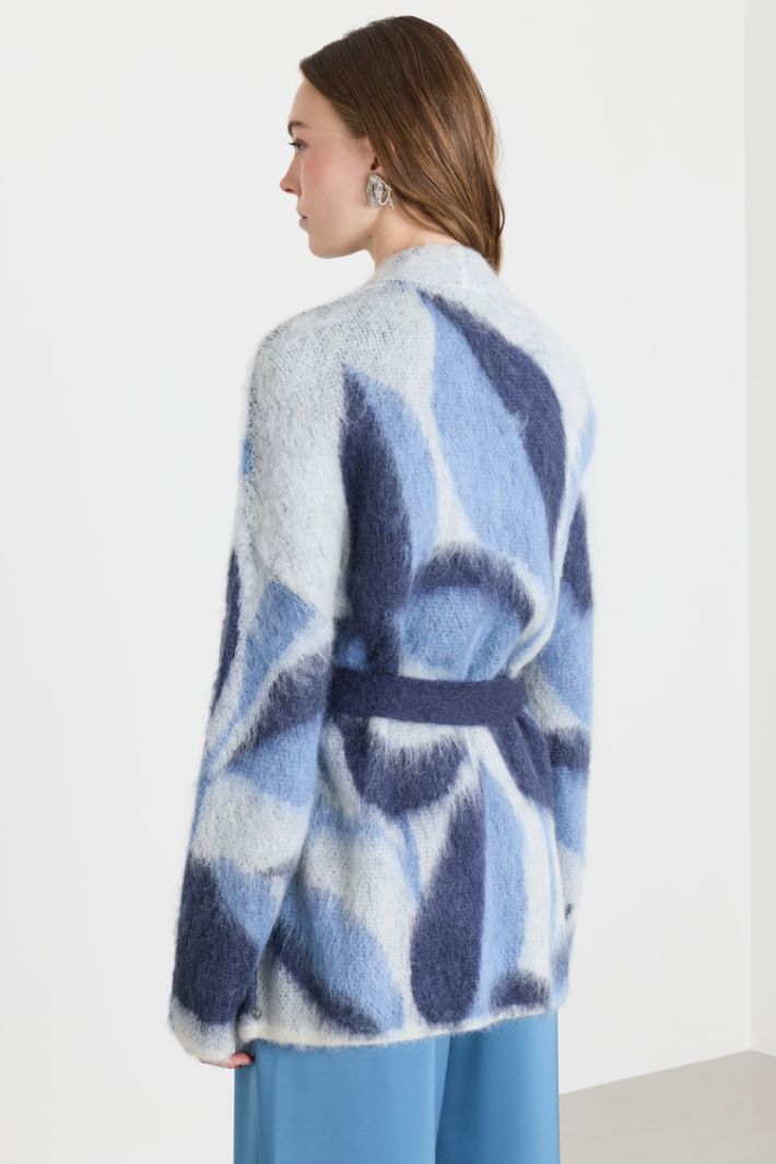 Cardigan en mohair jacquard - BLEU BLEU CLAIR BLANC - Intrend - 4