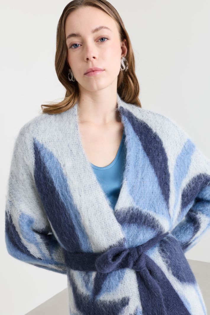 Cardigan en mohair jacquard - BLEU BLEU CLAIR BLANC - Intrend - 3