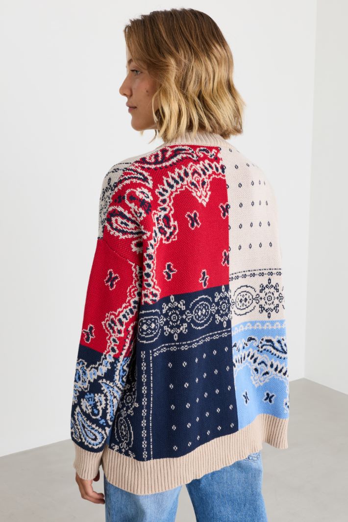 Cardigan oversize en fil jacquard - ROUGE BLEU - Intrend - 4