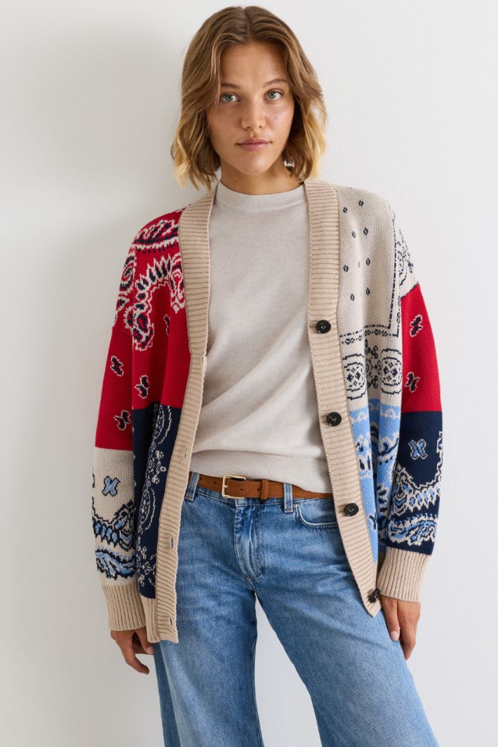 Cardigan oversize en fil jacquard - ROUGE BLEU - Intrend - 2